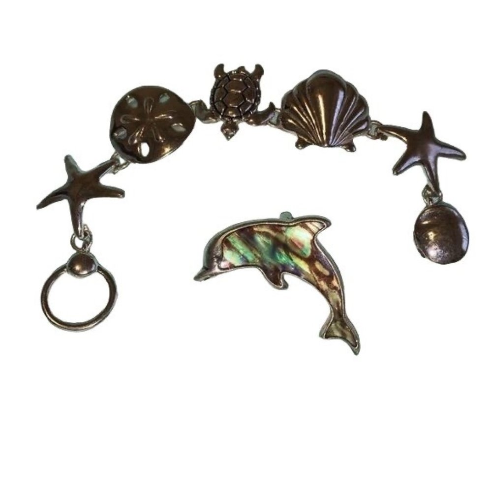Bracelet Brooch Pin Abalone Dolphin Sand Dollar Shells Ocean Beach